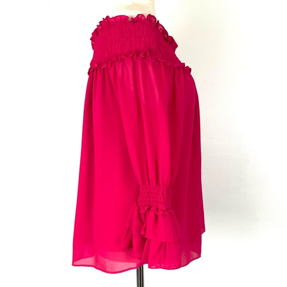 Entro Fuchsia Off The Shoulder Tiered Bell Sleeve Blouse M - Picture 4 of 7